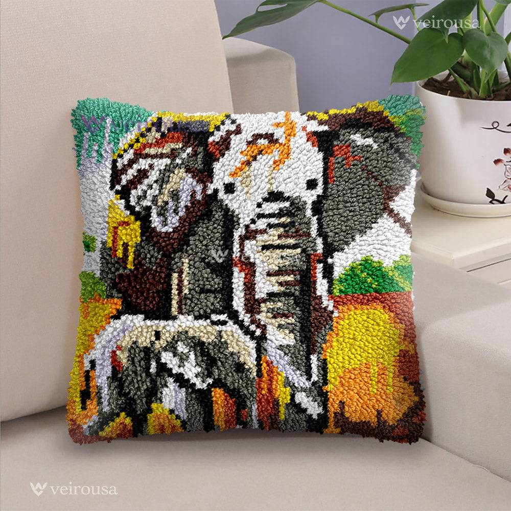 Elephants Family Pillowcase Latch Hook Kit for Adult, Beginner and Kid