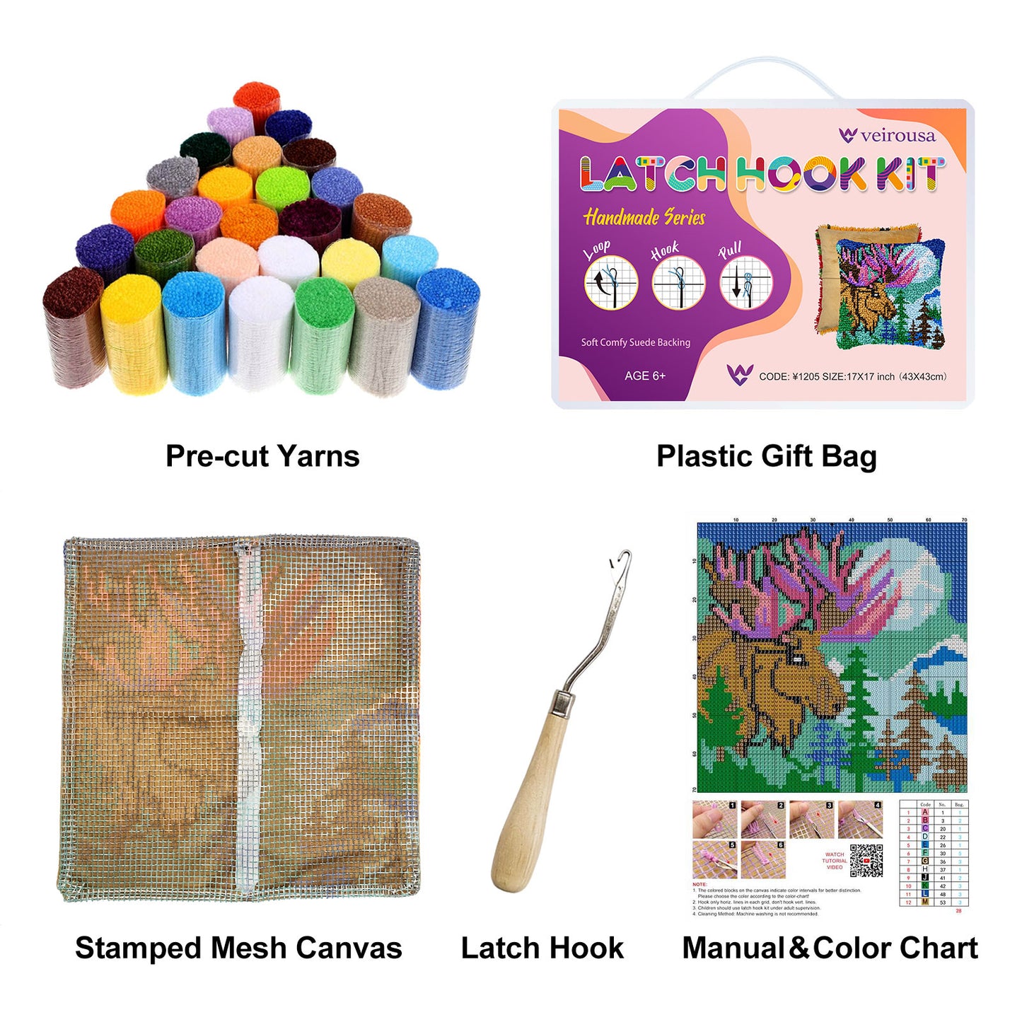 VEIROUSA Animals Latch Hook Pillow Kit for Adults, Beginners and Kids
