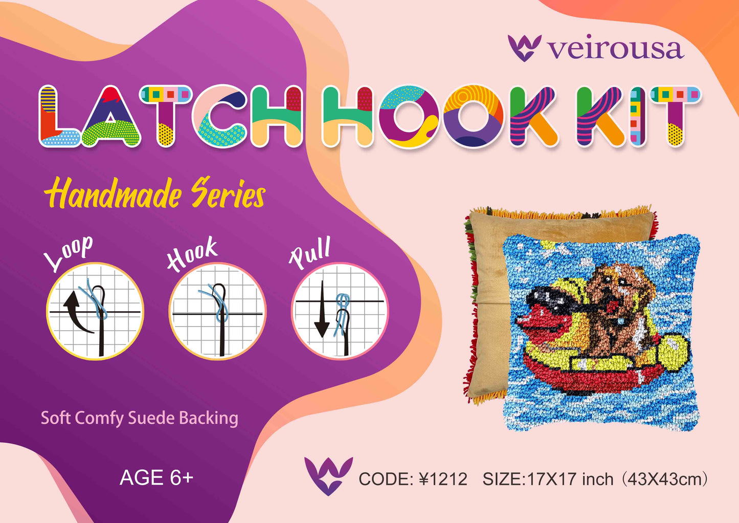Splashing Teddy Puppy - Latch Hook Pillow Kit
