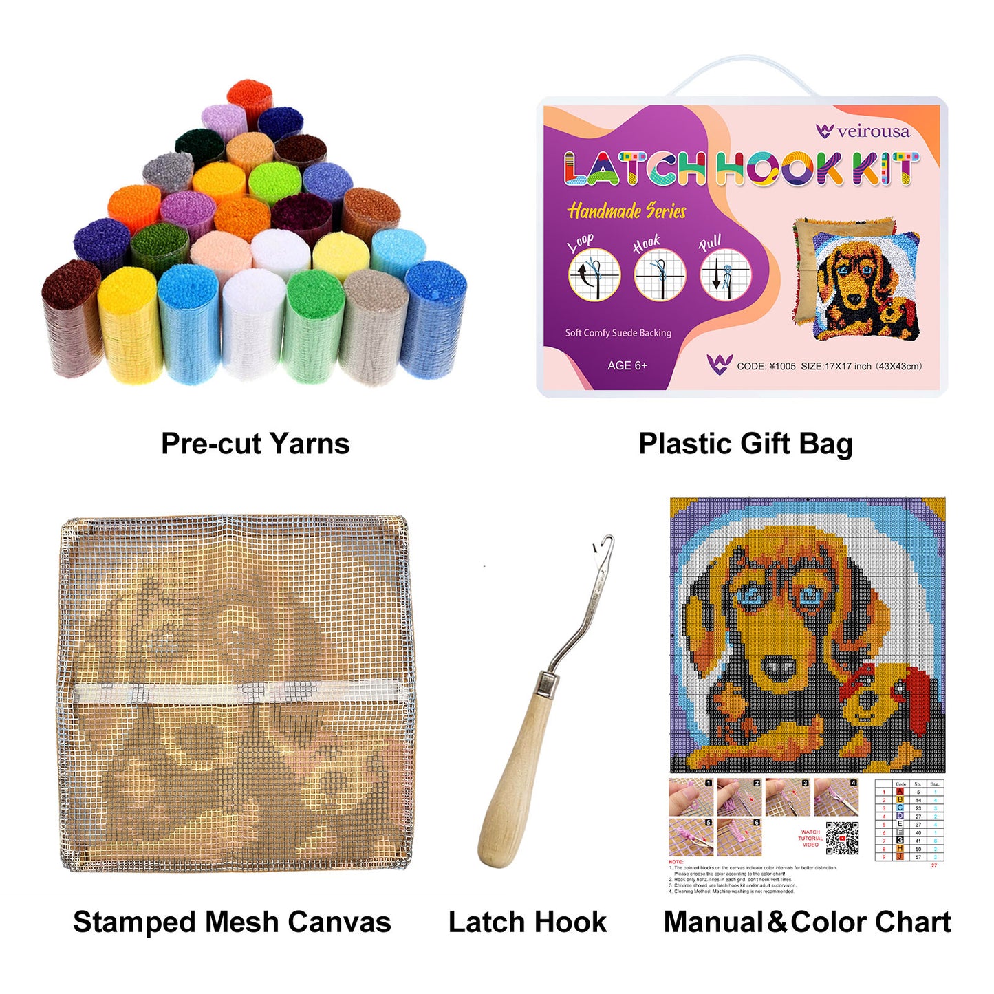 VEIROUSA Animals Latch Hook Pillow Kit for Adults, Beginners and Kids
