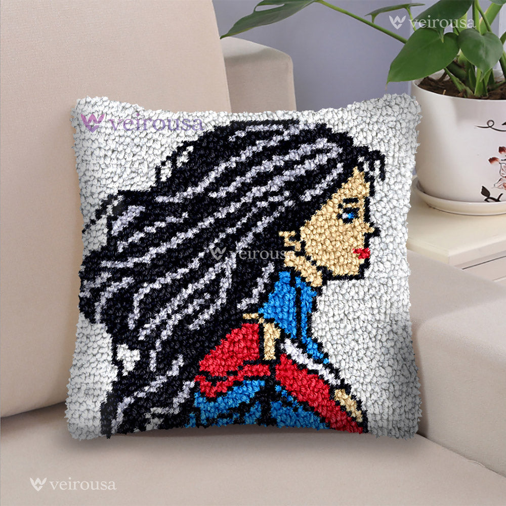 Superwoman-Mom Latch Hook Pillow Kit for Adult, Beginner and Kid