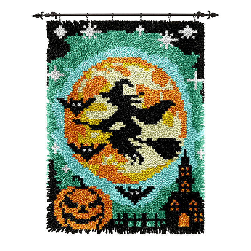 Halloween Night Flying Witch - Latch Hook Rug Kit
