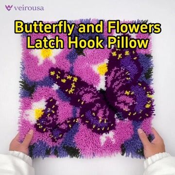 Butterfly and Flowers - Latch Hook Pillow Kit