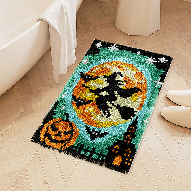 Halloween Night Flying Witch - Latch Hook Rug Kit