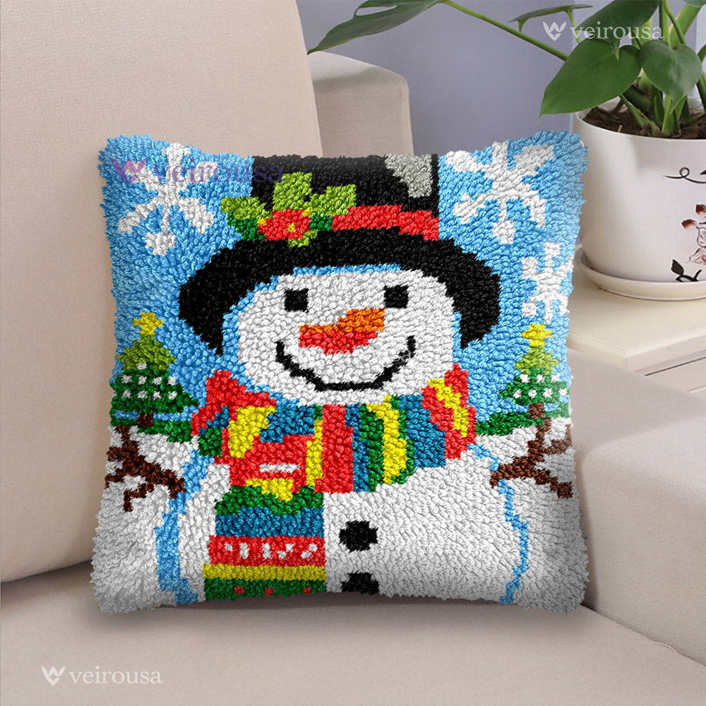 Snowman Pillowcase Latch Hook Kits for Adult, Beginner and Kid