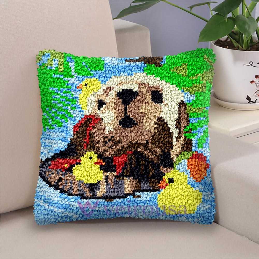 Otter and Duckling Joy Latch Hook Pillow Kit for Adult, Beginner and Kid