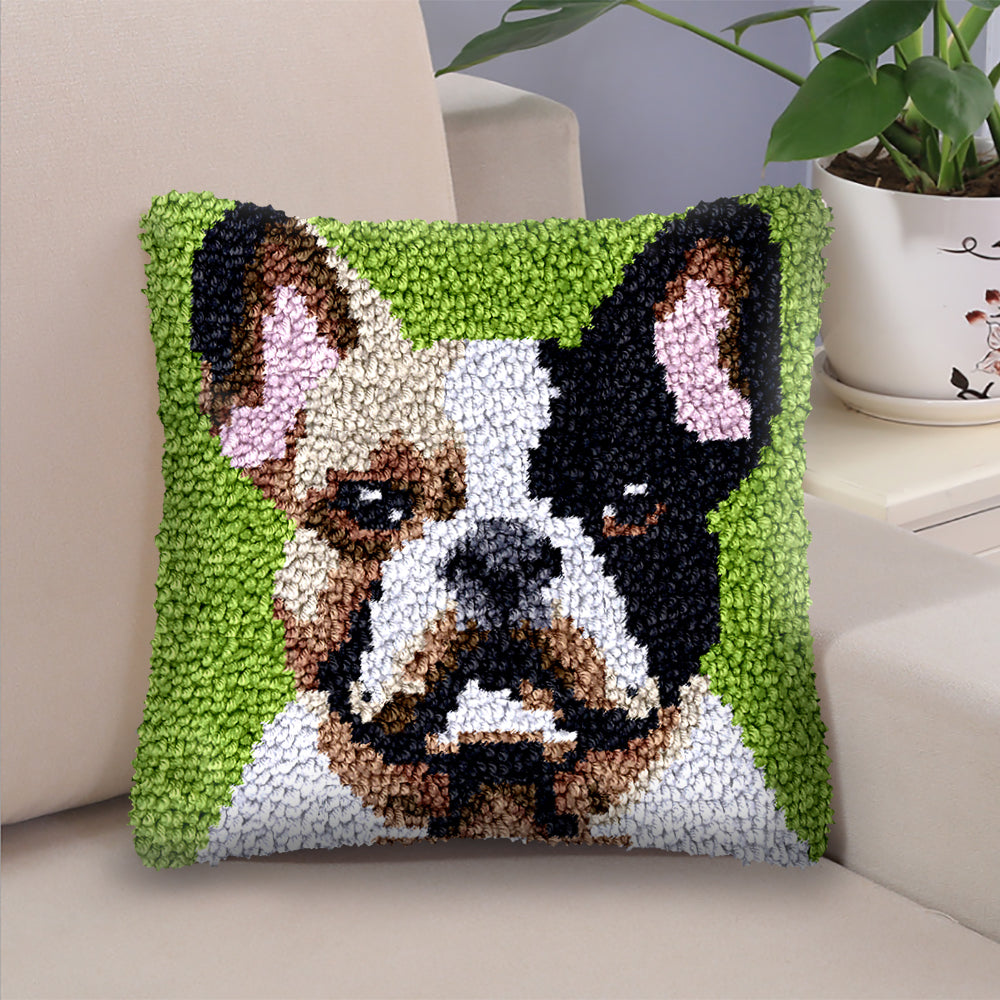 French Bulldog Pillowcase Latch Hook Kits for Adult, Beginner and Kid