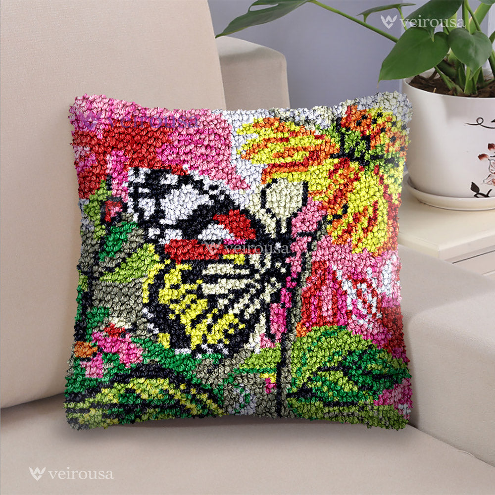 Butterfly Flower Bliss Latch Hook Pillow Kit for Adult, Beginner and Kid