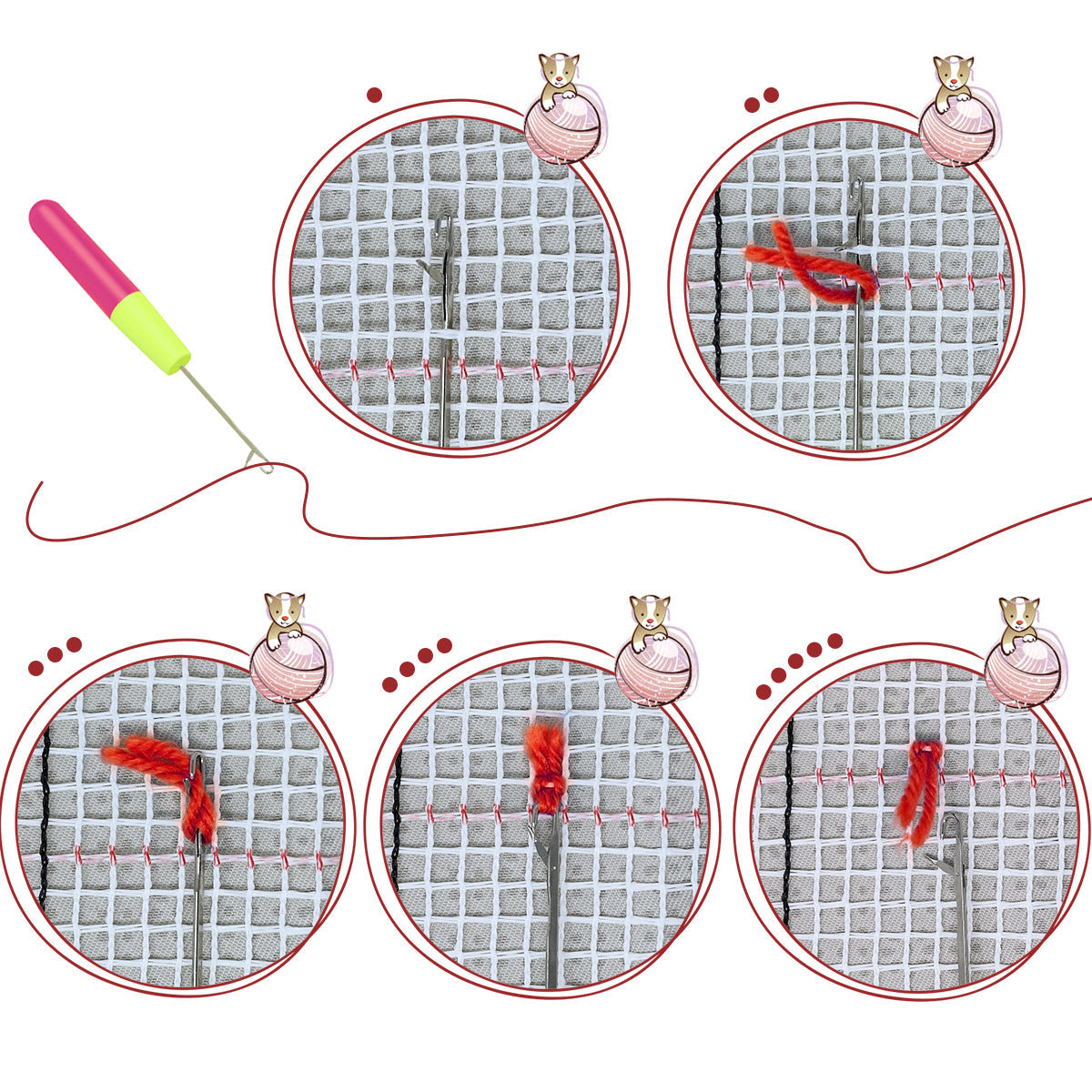 20 x 15 Inch Latch Hook Rug Mesh Canvas Set with Backing and Hook Needle