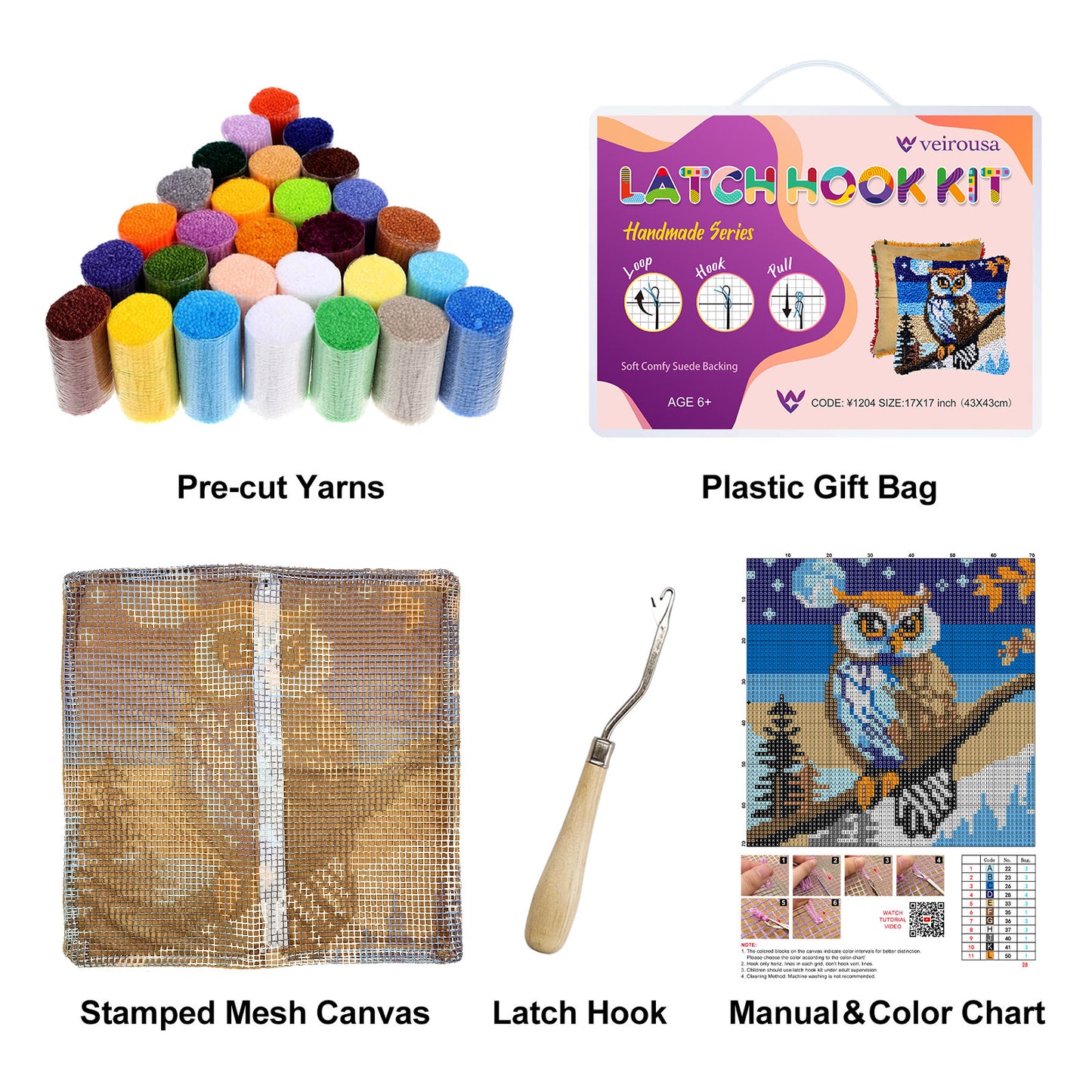 VEIROUSA Animals Latch Hook Pillow Kit for Adults, Beginners and Kids