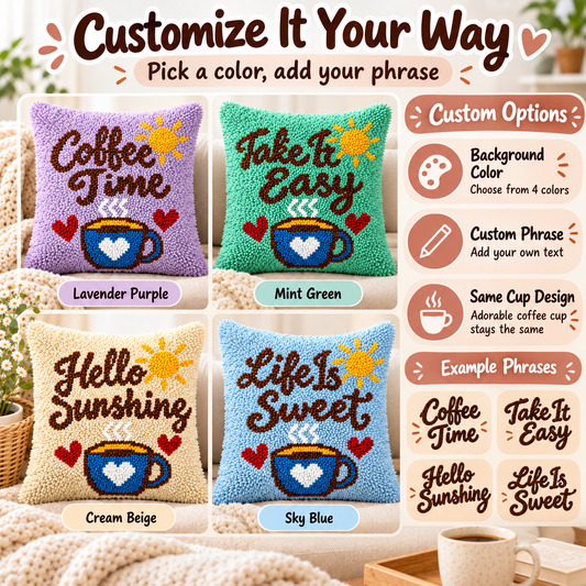 Personalized Coffee Cup Pillow Kit – Custom Text & Color