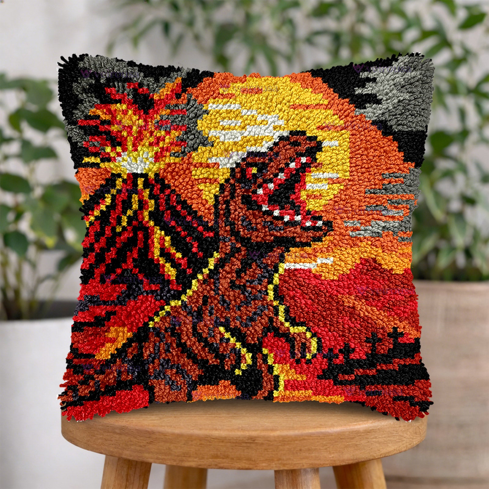 Volcano Roaring Rex Latch Hook Pillow Kit| DIY Cushion & Rug Set