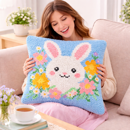 Easter Bunny & Flowers Latch Hook Pillow Kit
