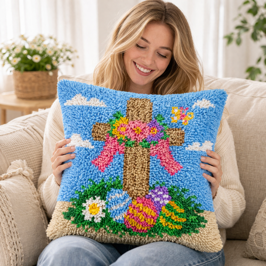 Easter Eggs & Cross Latch Hook Pillow Kit