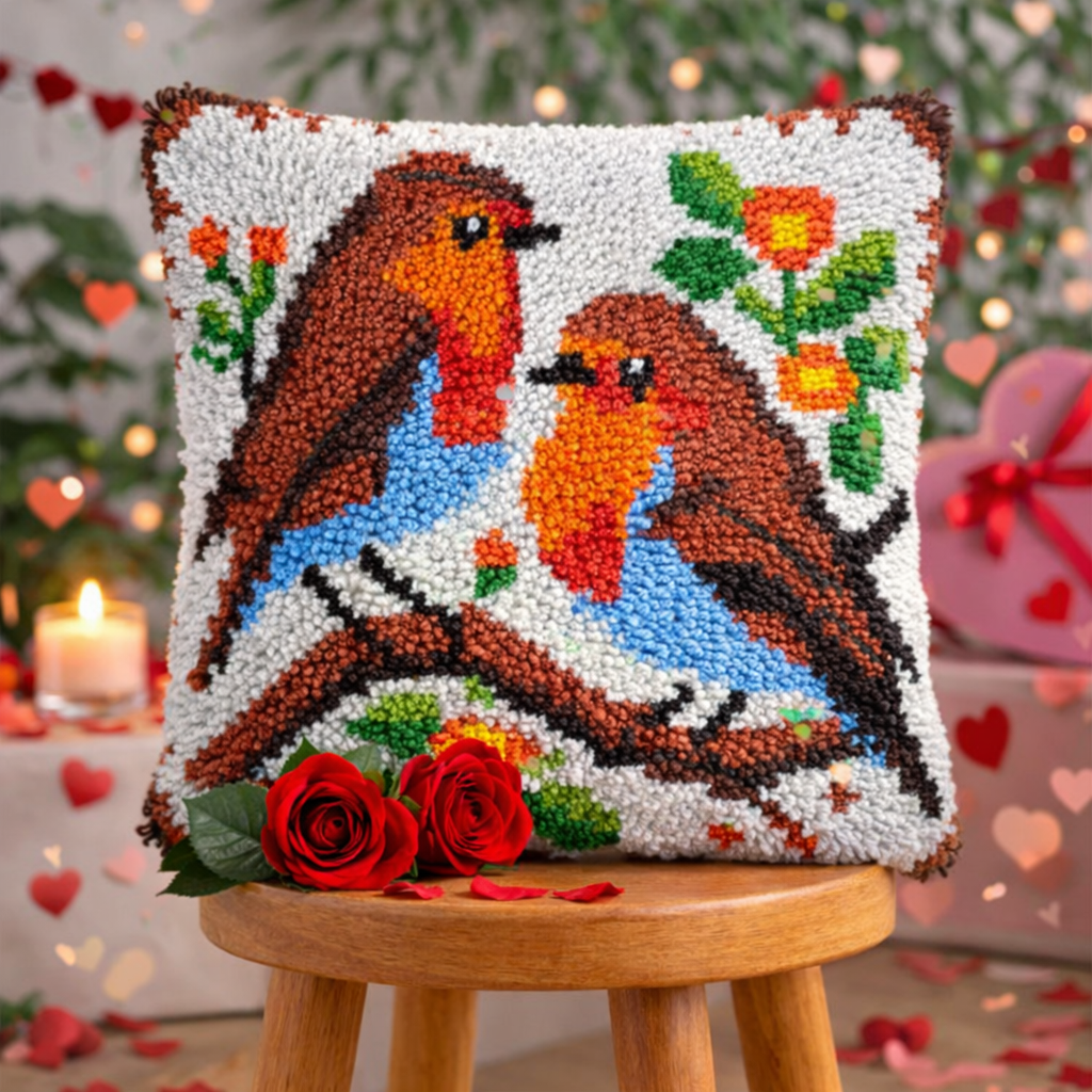 Robins on Branch Latch Hook Pillow Kit| DIY Cushion & Rug Set for