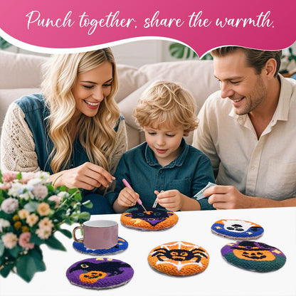 Halloween Style Punch Needle Coaster Kit  - 6PCS