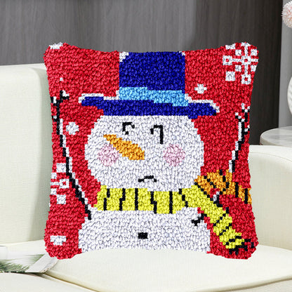 Snowman With Hat Pillowcase Latch Hook Kit for Adult, Beginner and Kid