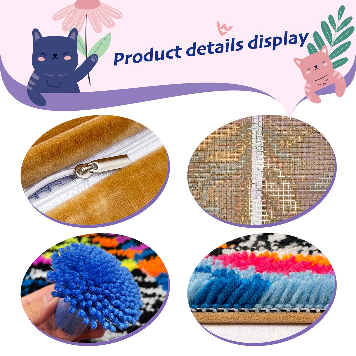 Black Leopard Print Pillowcase Latch Hook Kits for Adult, Beginner and Kid