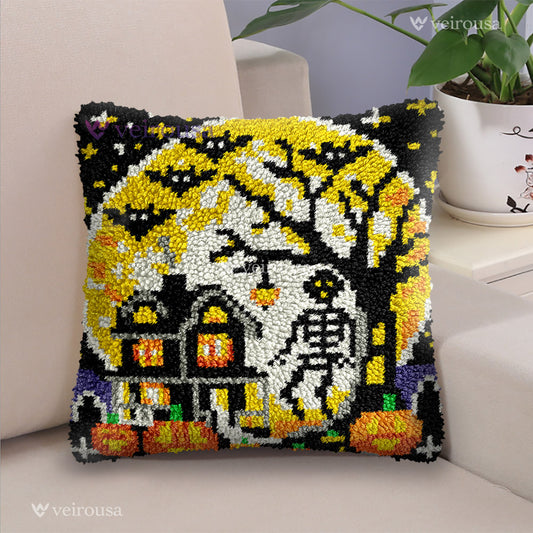 Halloween Castle and Skeleton - Latch Hook Pillow Kit
