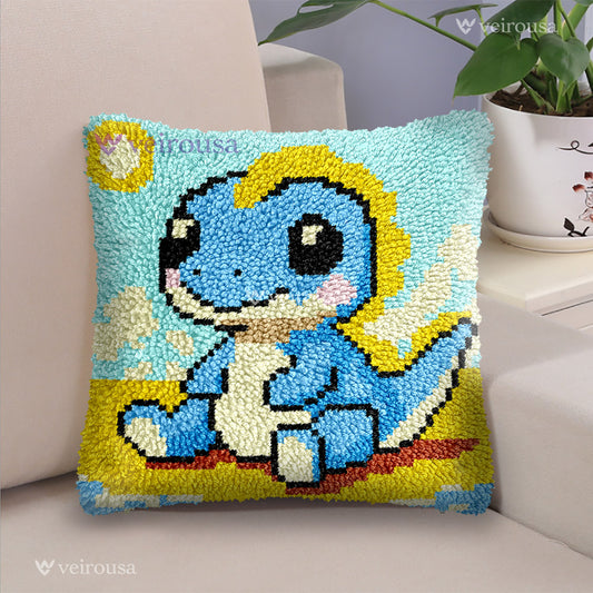 Blue Baby Dinosaur - Latch Hook Pillow Kit