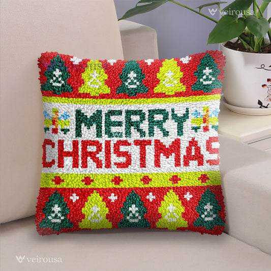 Merry Christmas Pillowcase Latch Hook Kits for Adult, Beginner and Kid