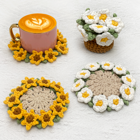 Sunflower & Daisy Coasters Crochet Kit
