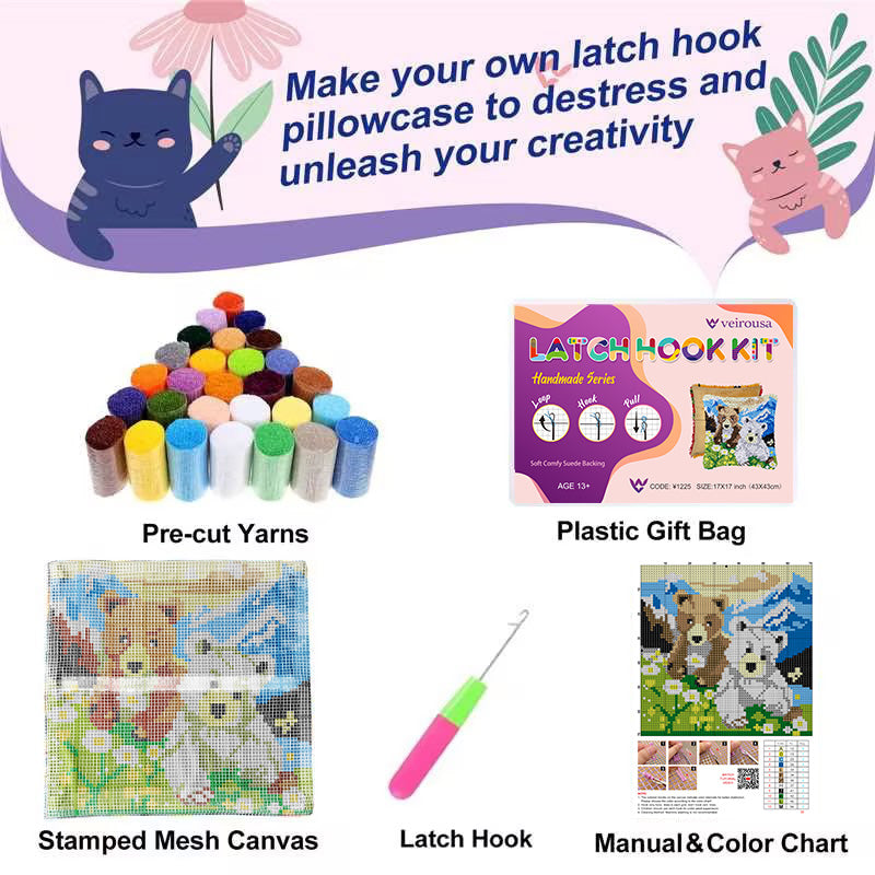 Kit de coussin à crochet Cubs' Playtime pour adultes, débutants et enfants