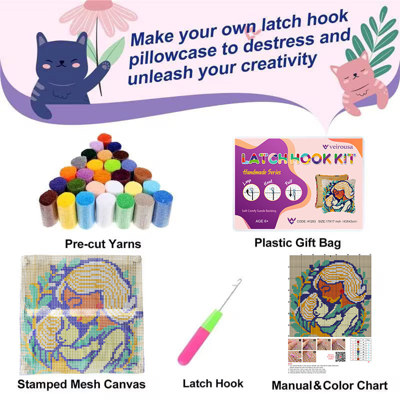 Kit de coussin à crochet pour adulte, débutant et enfant, avec une douce mère tenant son enfant.