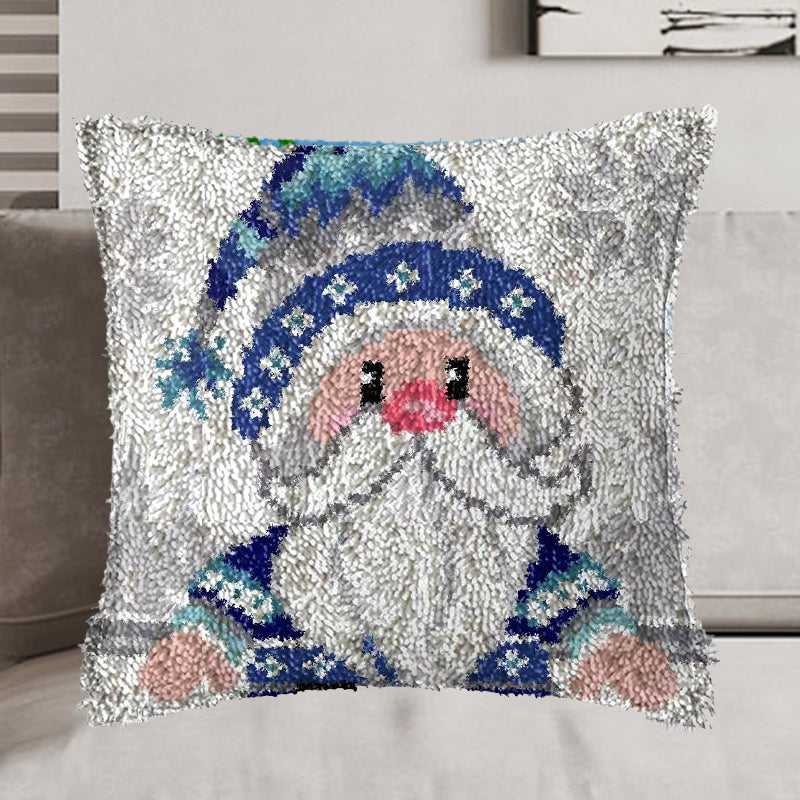 Kit de almohada navideña con gancho de cierre de gnomo azul de dibujos animados para adultos, principiantes y niños