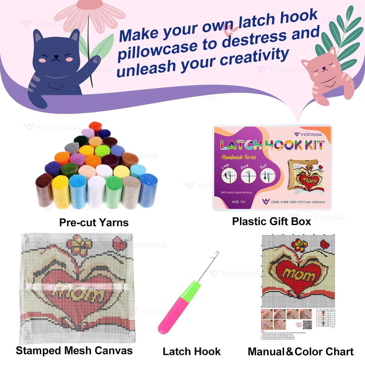 Love You Mom Latch Hook Pillow Kit