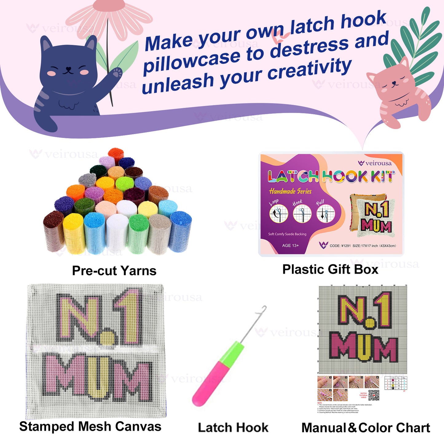 No.1 Mom Design Latch Hook Pillow Kit