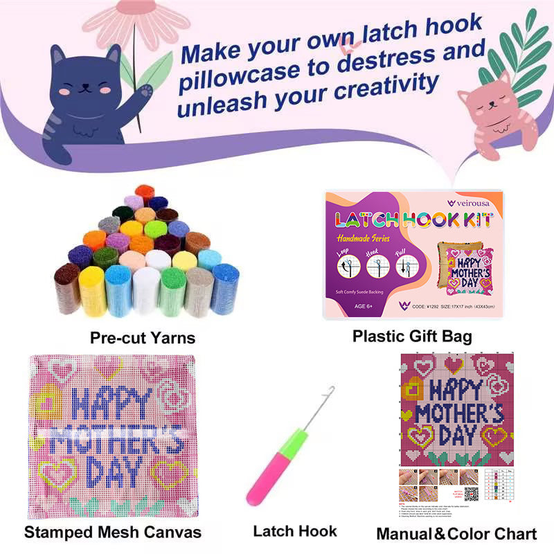 Happy Mother's Day Latch Hook Pillow Kit