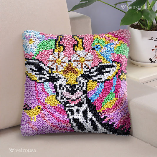 Giraffe's Garden Gala Latch Hook Pillow Kit for Adult, Beginner and Kid