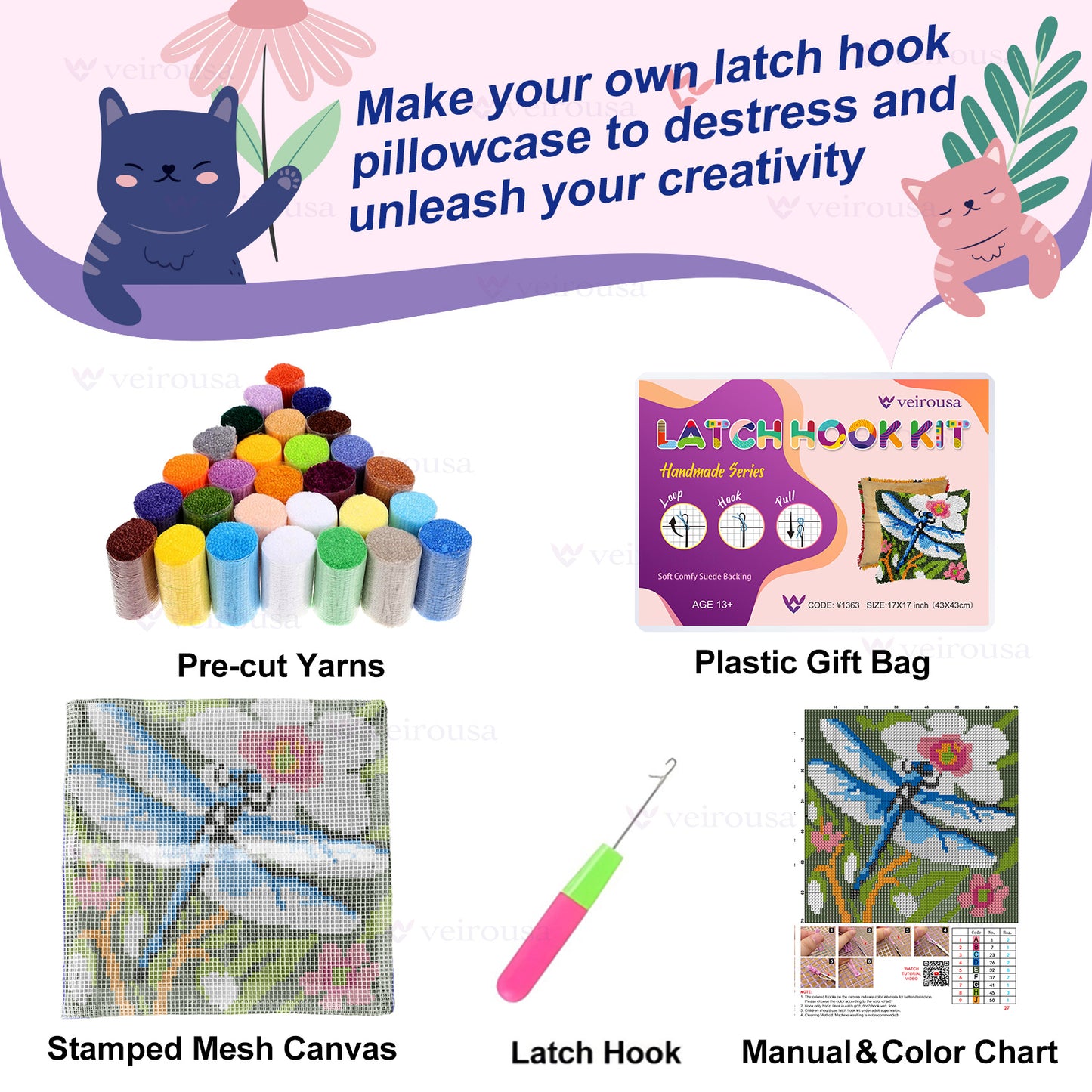 Dragonfly in The Pond Latch Hook Pillow Kit