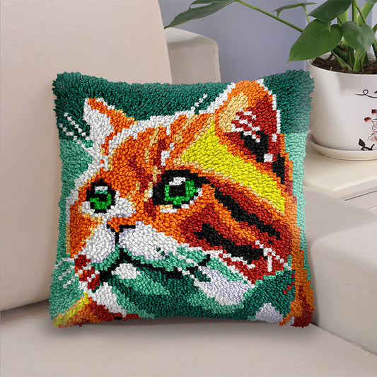 Big-faced Cat Pillowcase Latch Hook Kits for Adult, Beginner and Kid