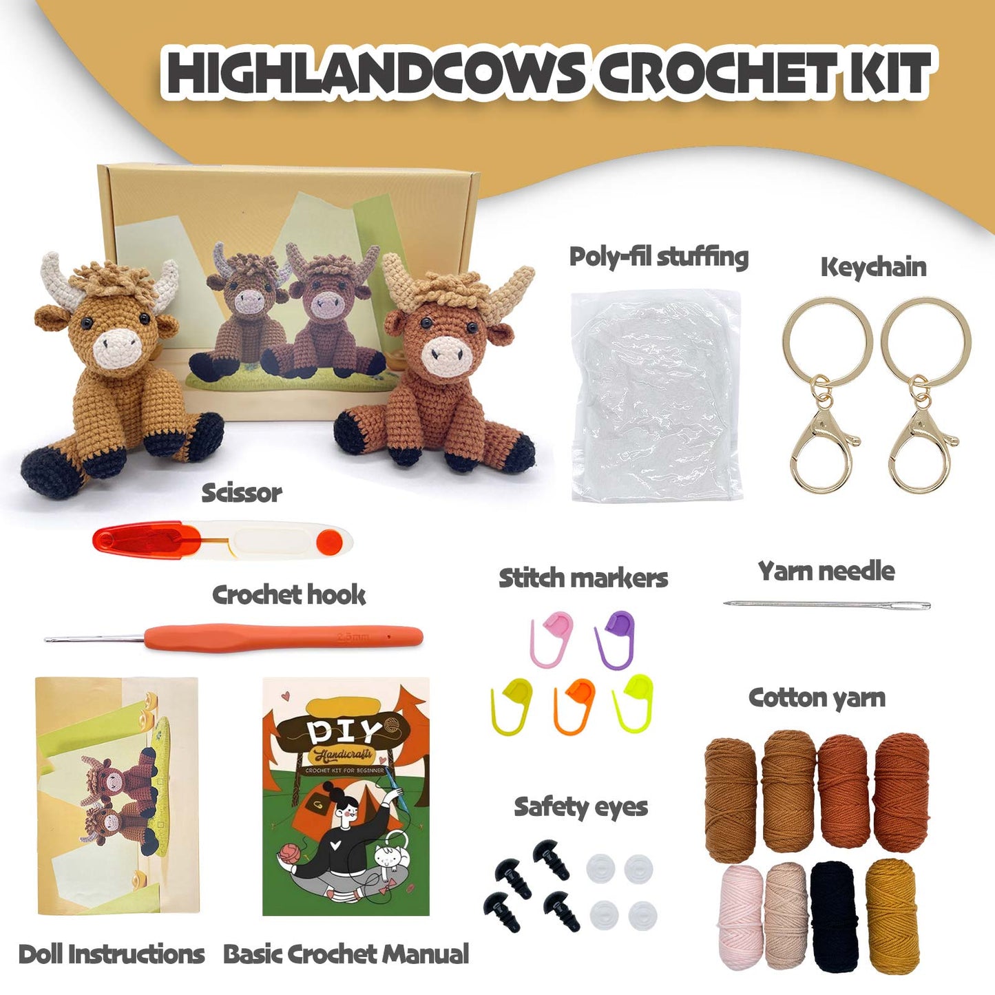 Two Highland Cows Crochet Kit