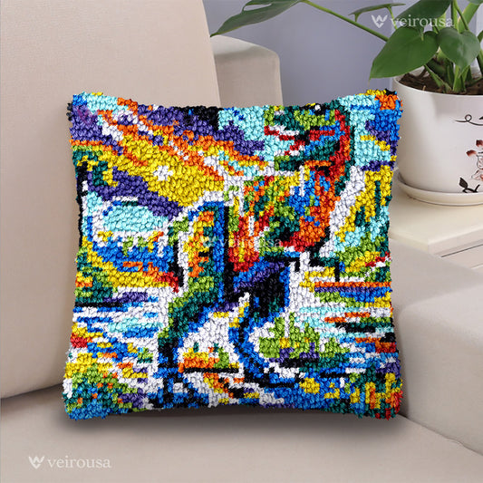 Howling Dinosaur Pillowcase Latch Hook Kit for Adult, Beginner and Kid