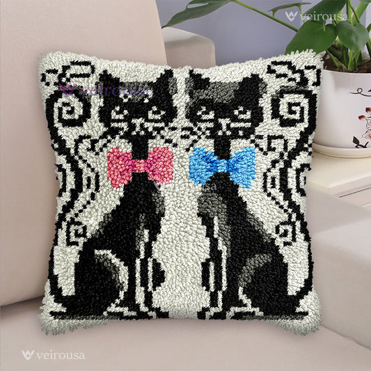 Mr. and Ms. Cat Pillowcase Latch Hook Kits for Adult, Beginner and Kid