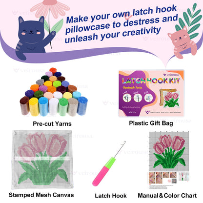 Three Tulips Latch Hook Pillow Kit