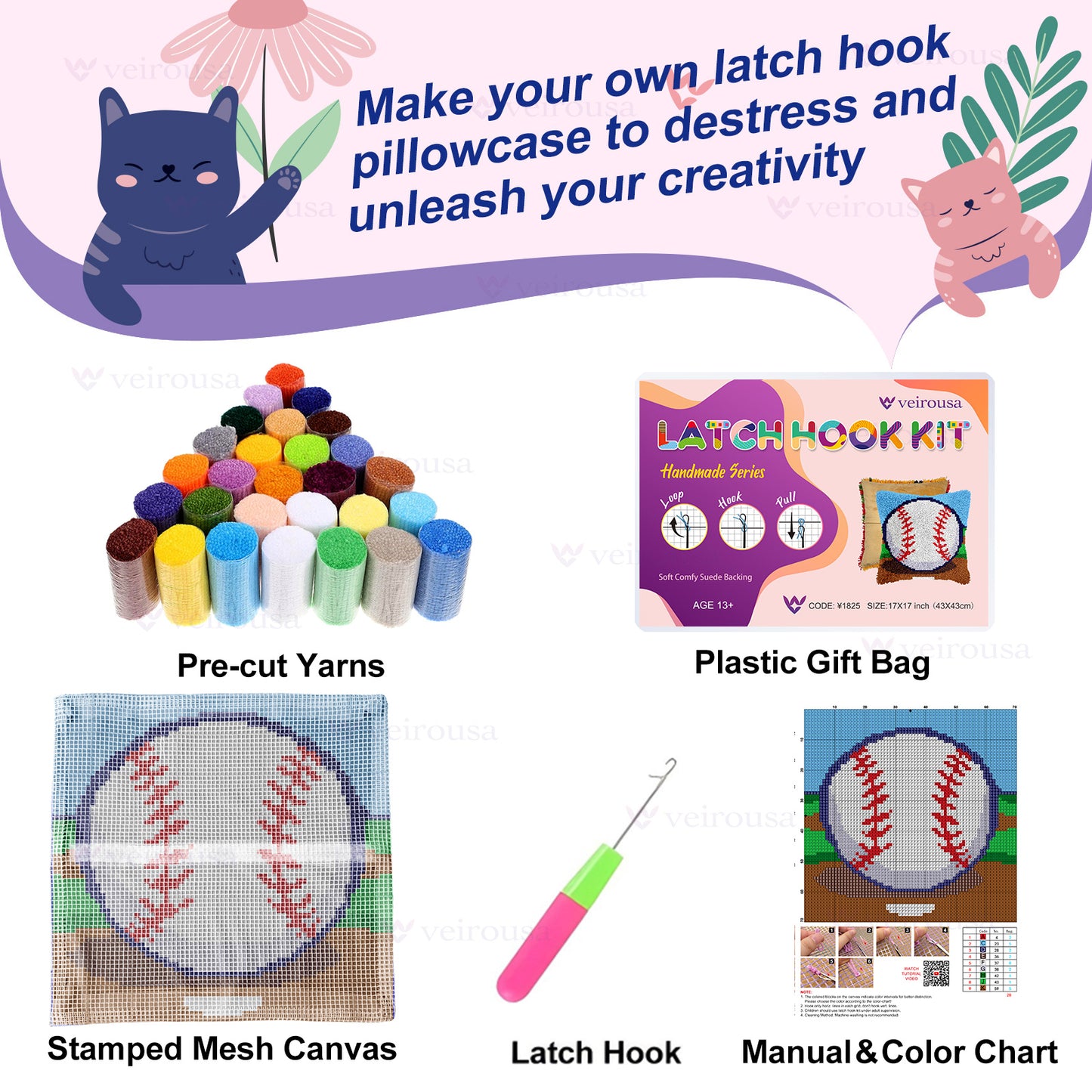 Baseball Latch Hook Pillow Kit