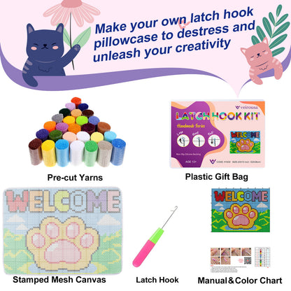 WELCOME Dog Paw Latch Hook Rug Kit