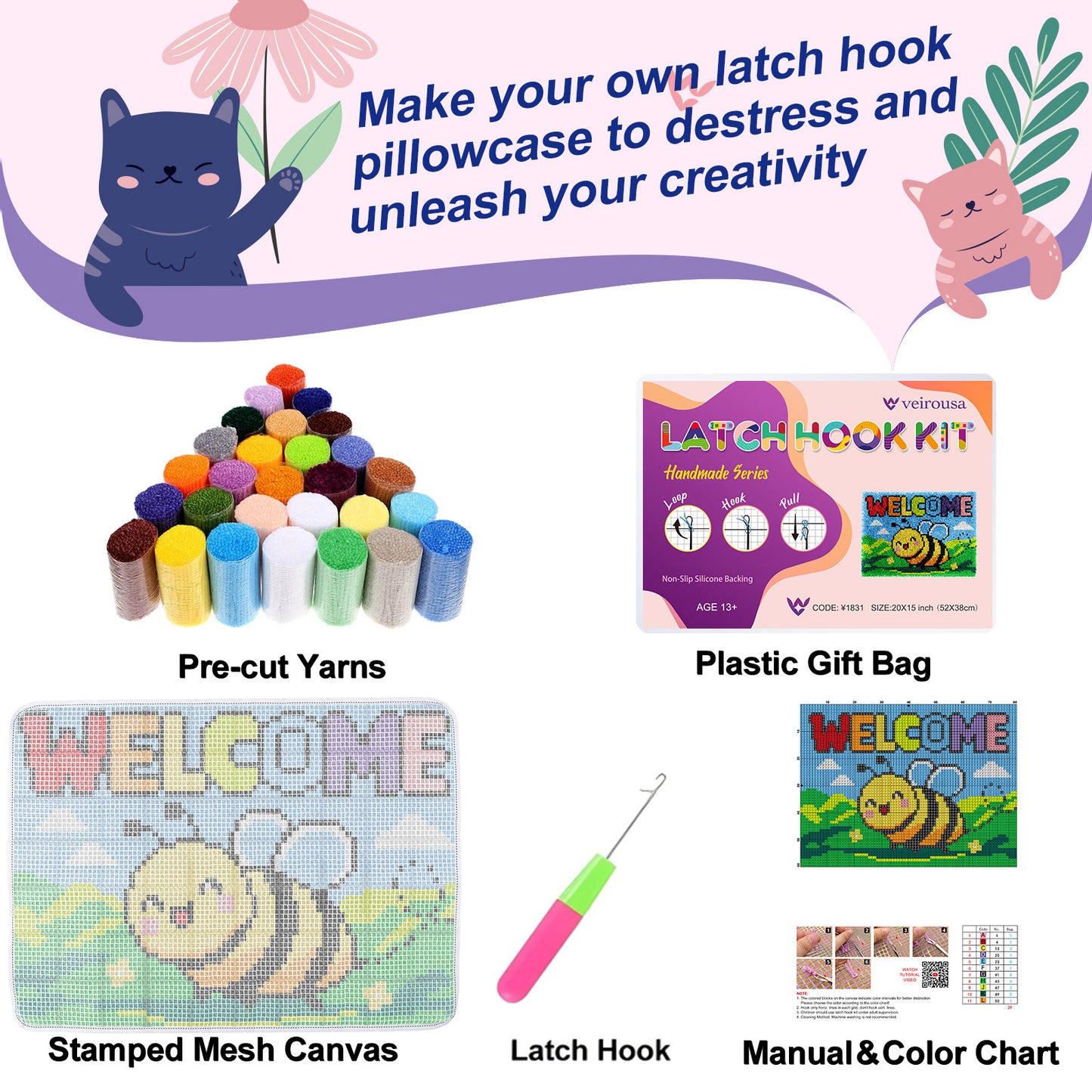 WELCOME Bee Latch Hook Rug Kit