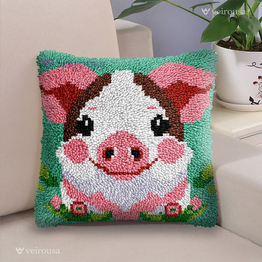 Pink Pig - Latch Hook Pillow Kit