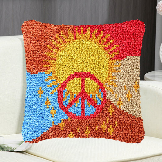 Sun and Peace Symbol Pillowcase Latch Hook Kit for Adult, Beginner and Kid