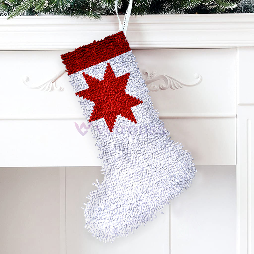 Red Star Christmas Stocking DIY Latch Hook Kits for Beginners