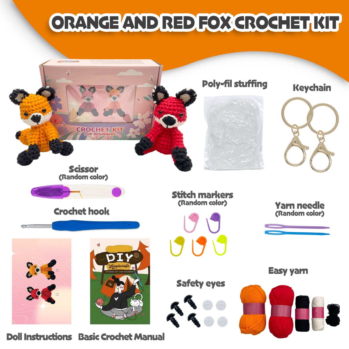 Orange & Red Foxes Crochet Kit
