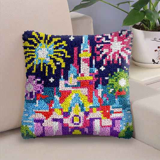 Firework and Castle Pillowcase Latch Hook Kit for Adult, Beginner and Kid