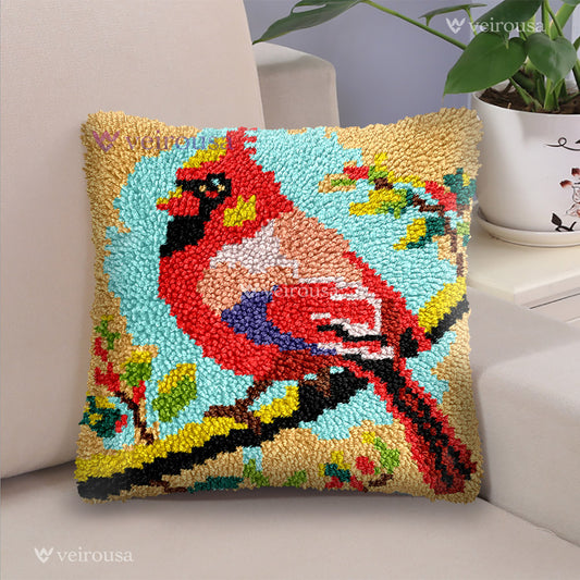 Cardinal Pillowcase Latch Hook Kit for Adult, Beginner and Kid