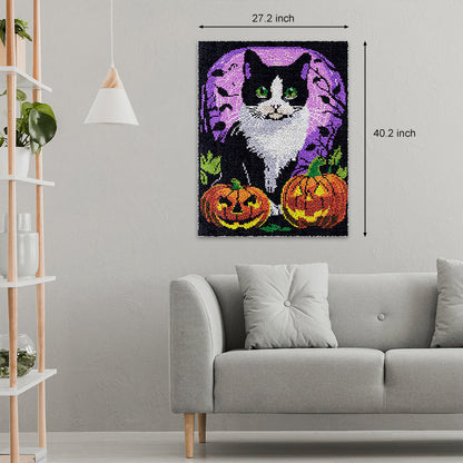 [Large Size] Halloween Cat and Pumpkins - Latch Hook Rug Kit