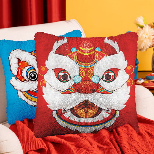 Lion Dance Latch Hook Pillow Kit for Adult, Beginner and Kid
